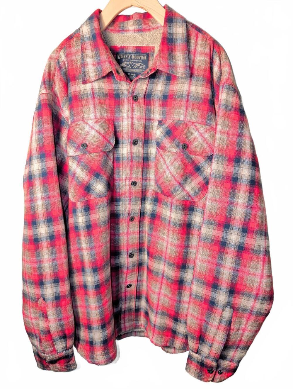 Grizzly Mountain Shacket Mens Size XL Red Flannel Plaid Snap Outdoors Cabincore